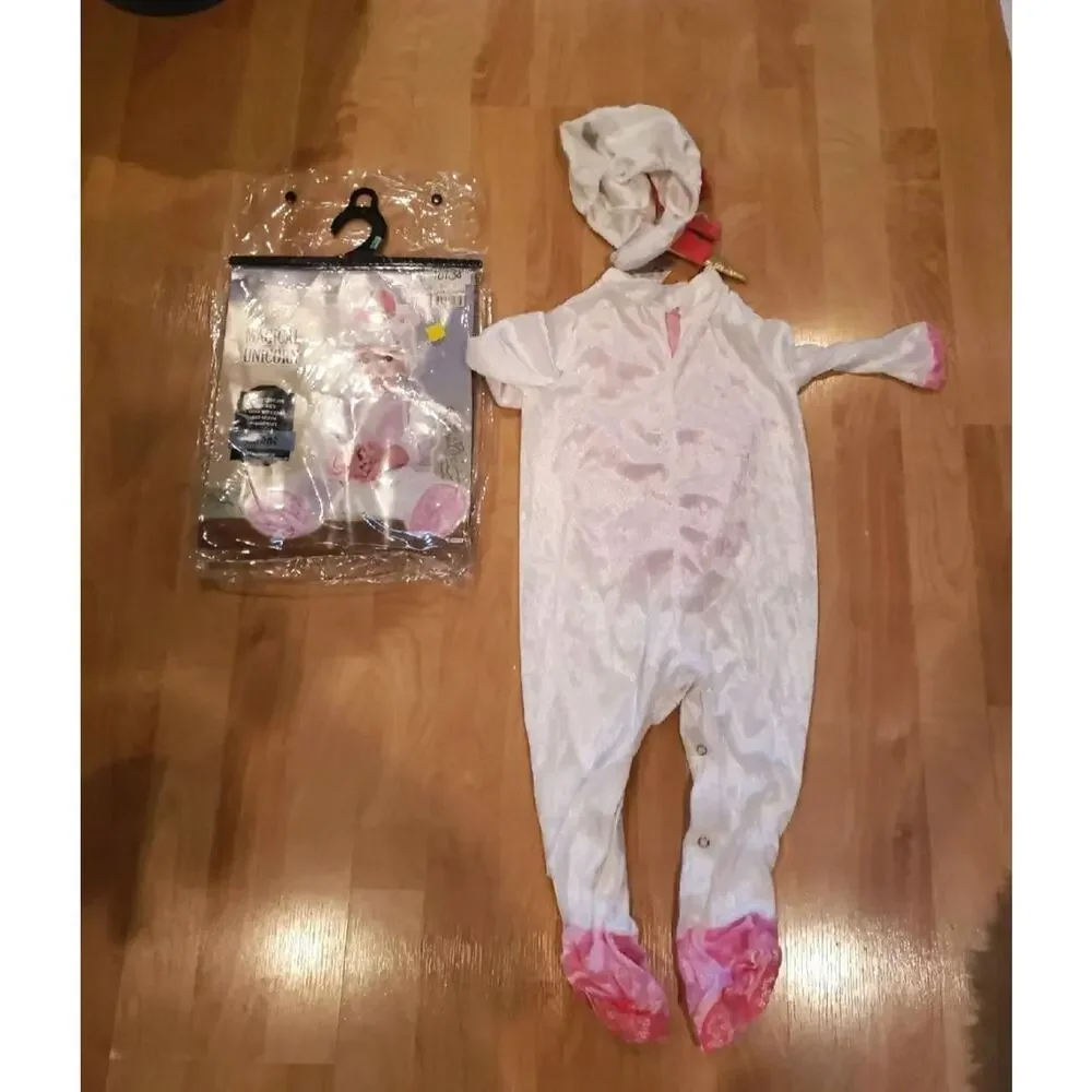InCharacter Baby Unicorn Halloween Costume Hooded Jumpsuit 12-18M Pink & White